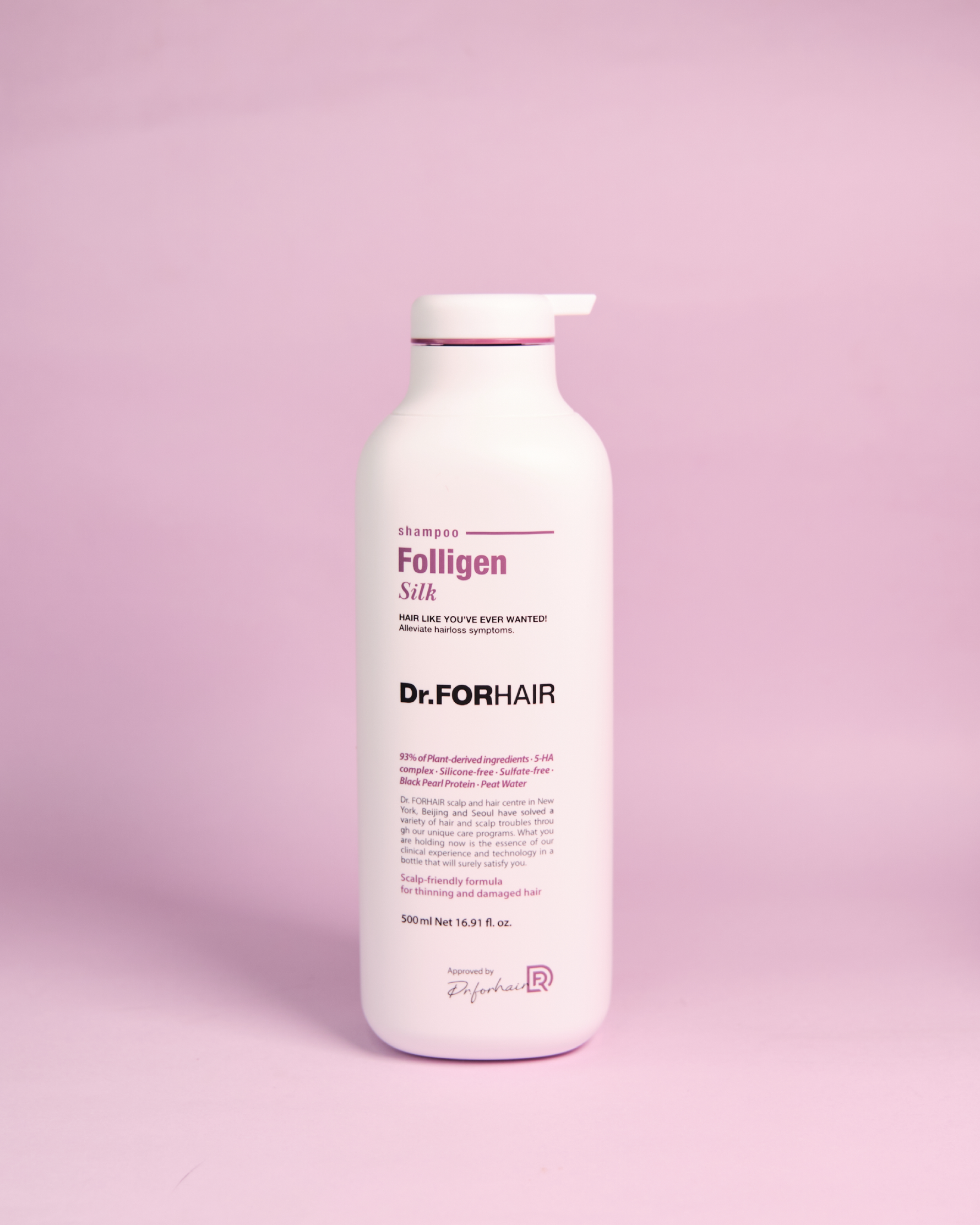 Shampo koreane Dr.FORHAIR Folligen Silk për flokë të butë si mëndafsh dhe shkëlqim